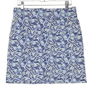 TALBOTS 10 A-Line Skirt Geometric Print‎ Blue White Yellow Cotton Blend Short